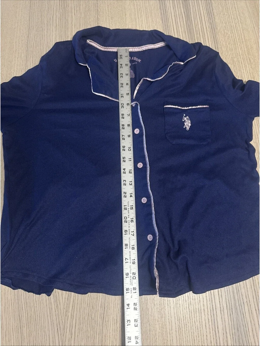 US Polo Assn Women’s Pajama Set Navy Blue Pink Piping Button Up Long Sleeve